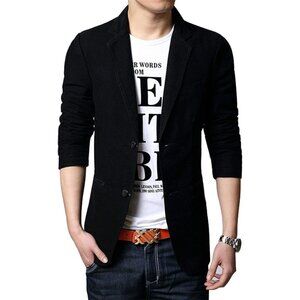 Men's Black Slim 2-Button Single Breasted Cotton Lightweight Blazer Jacket Sport